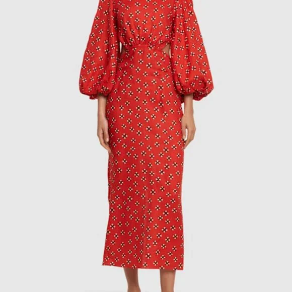 Johanna Ortiz Printed linen flared sleeve midi dress - Picture 2 of 8